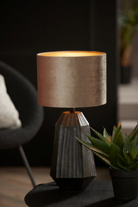 Lampenschirm für Tischleuchte Zylinder Velours Zink Taupe 20-20-15cm