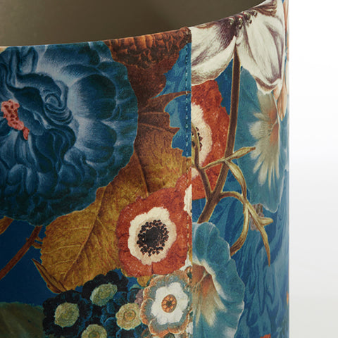 Lampenschirm in Velours mit Blumen Motiven in Blau Zylinder 40-40-30 für Tischleuchte Standleuchte