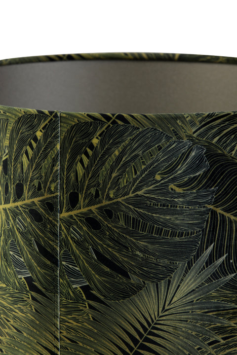 Lampenschirm Zylinder in Velours Tropical Grün Motiv Monstera Blatt für Tischleuchte Tischlampe 35-35-30