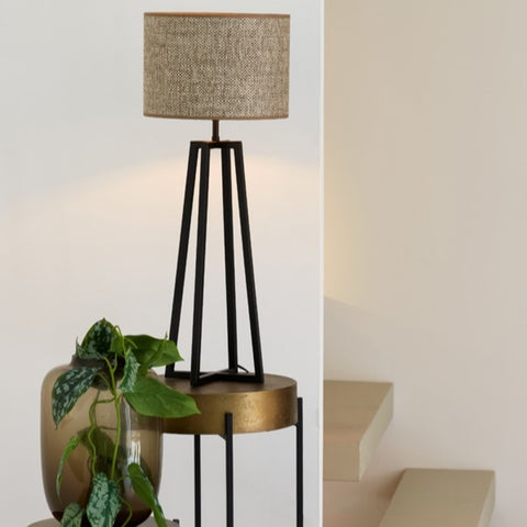 Lampenschirm Zylinder in Leinen Braun Beige für Tischleuchte Standleuchte 35-35-30cm