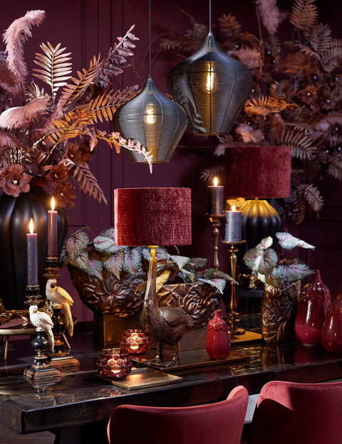 Lampenschirm Zylinder in Velours Rubin Rot für Tischleuchte Tischlampe 50-50-38