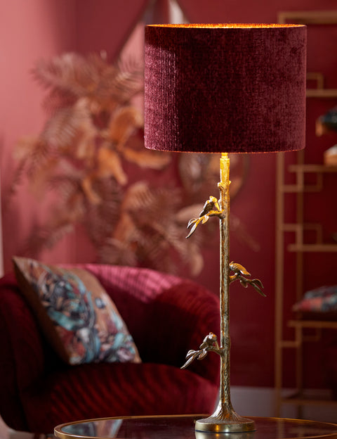 Lampenschirm Zylinder in Velours Rubin Rot für Tischleuchte Tischlampe 25-25-18