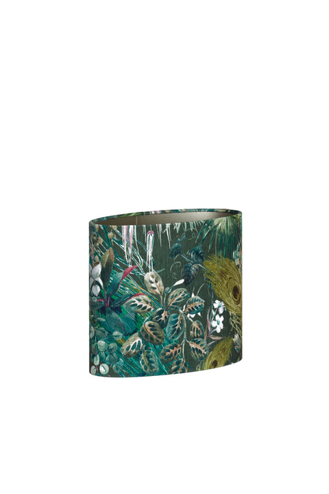 Lampenschirm Oval in Velours mit Floralen Motiven in Grün für Tischleuchte Tischlampe 45-45-32