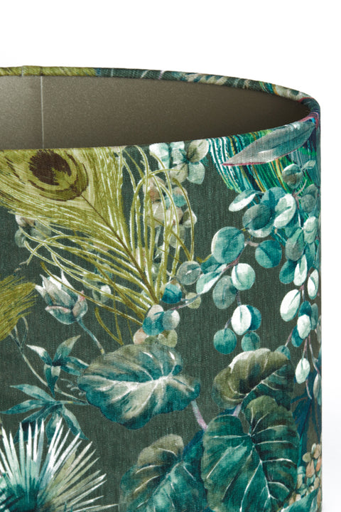 Lampenschirm Oval in Velours mit Floralen Motiven in Grün für Tischleuchte Tischlampe 45-45-32