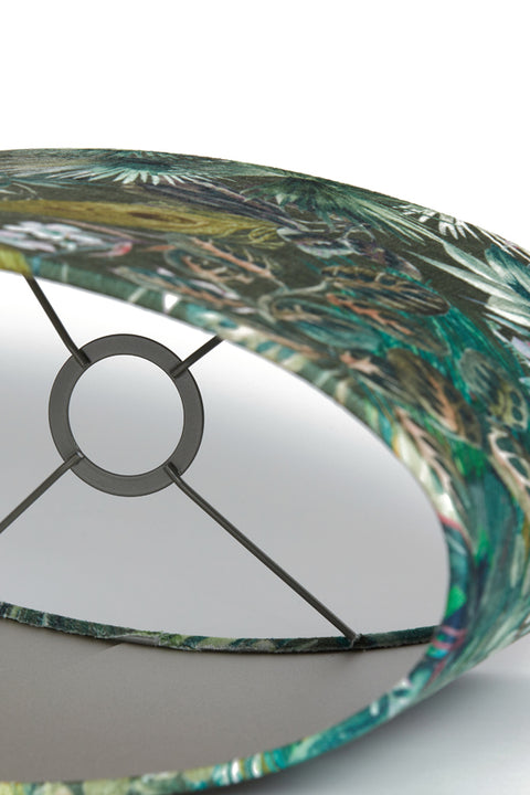 Lampenschirm Oval in Velours mit Floralen Motiven in Grün für Tischleuchte Tischlampe 45-45-32