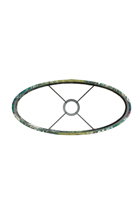 Lampenschirm Oval in Velours mit Floralen Motiven in Grün für Tischleuchte Tischlampe 45-45-32