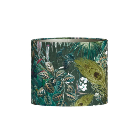 Lampenschirm Oval in Velours mit Floralen Motiven in Grün für Tischleuchte Tischlampe 45-45-32