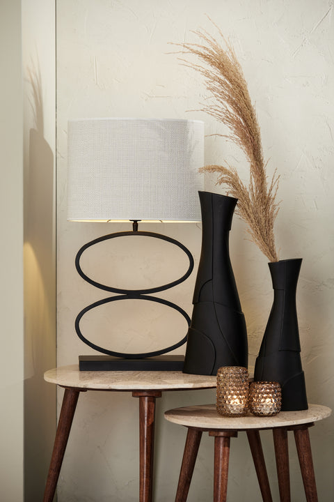 Lampenschirm Oval in Leinen Strukturiert in Eiweiß für Tischleuchte Tischlampe 38-38-28cm