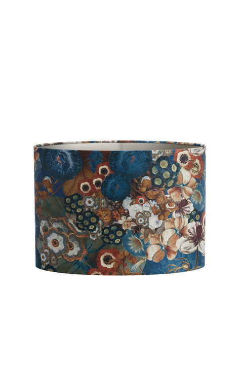 Lampenschirm Oval in Velours mit Blumen Motiven in Blau für Tischleuchte Tischlampe 38-38-28