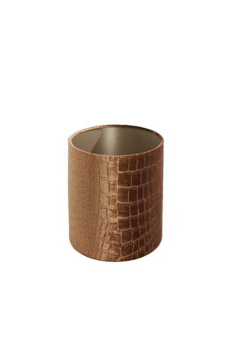 Lampenschirm Oval in Velours Braun mit Kroko Prägung für Tischleuchte Tischlampe 38-38-19cm