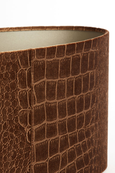 Lampenschirm Oval in Velours Braun mit Kroko Prägung für Tischleuchte Tischlampe 38-38-19cm