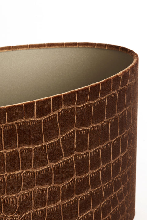 Lampenschirm Oval in Velours Braun mit Kroko Prägung für Tischleuchte Tischlampe 38-38-19cm