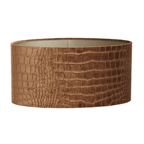 Lampenschirm Oval in Velours Braun mit Kroko Prägung für Tischleuchte Tischlampe 38-38-19cm