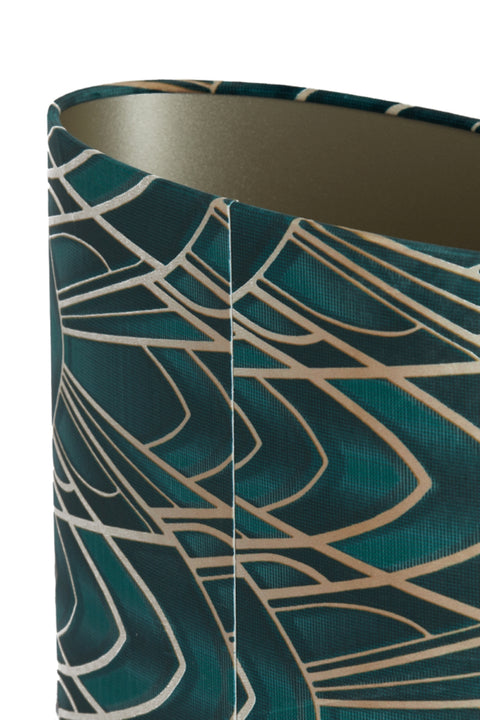 Oval lampshade in velour with floral motifs in green for table lamp 38-38-28
