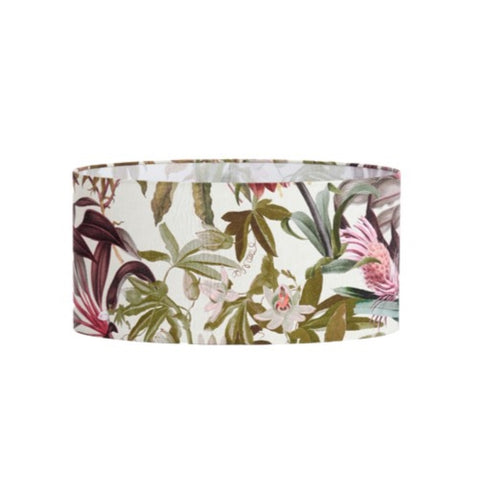 Lampenschirm Oval in Velours Passionsblumen Weiß 58-58-27cm