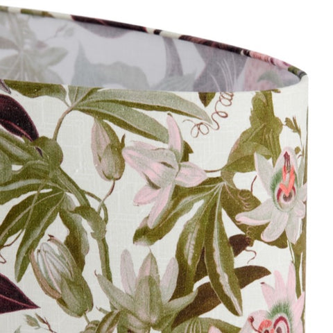 Lampenschirm Oval in Velours Passionsblumen Weiß 58-58-27cm
