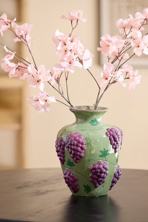 Deko-Vase Grape mit 3D-Traubenrelief Grün Weinrot Ø26 x 31 cm