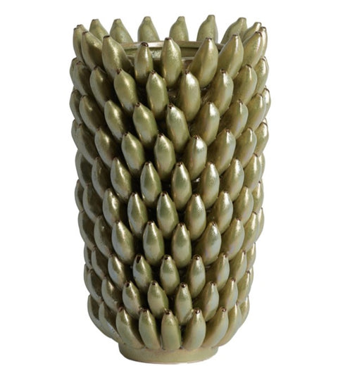Handgefertigte Struktur-Vase aus Keramik Salbeigrün Ø25x45cm