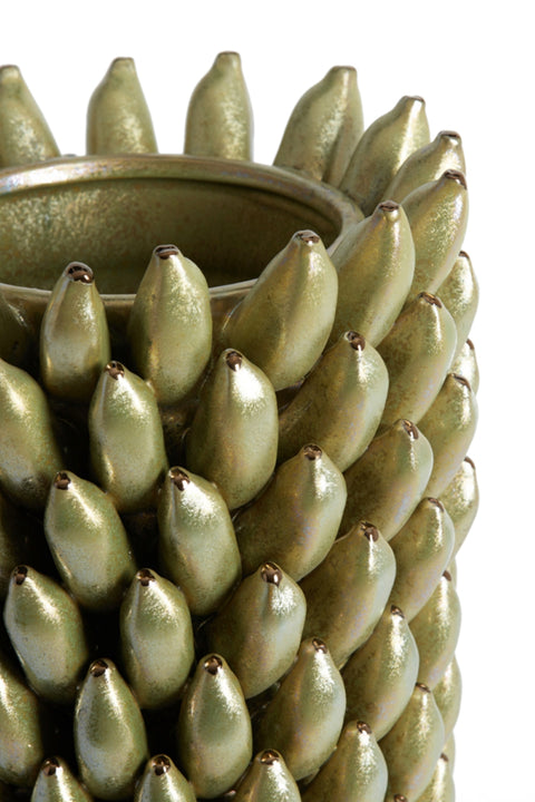 Handgefertigte Struktur-Vase aus Keramik Salbeigrün Ø25x45cm