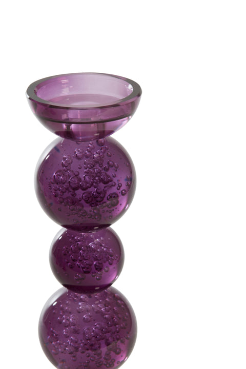 Kerzenständer Glas lila Bubbles Ø9,5 x 34 cm