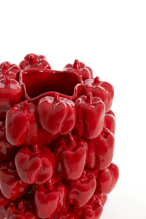 Deko-Vase Keramikvase Paprika-Struktur Rot 23,5x23x32,5 cm