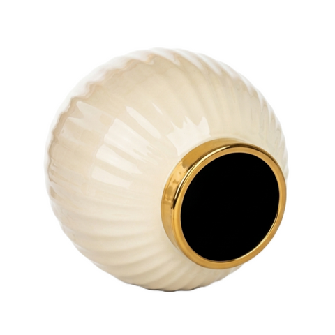 Deko-Vase Keramikvase Rund Beige Gold Ø26x26cm