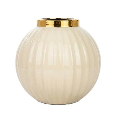 Deko-Vase Keramikvase Rund Beige Gold Ø26x26cm