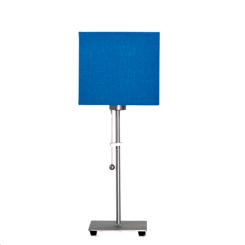tischlampe nickel matt schirm vierkant leinen arizona blau