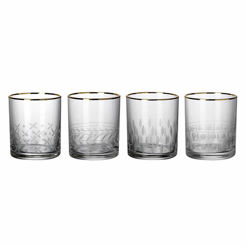 Drinking glasses set of 4 with engraving and gold rim H9.5cm Ø8cm